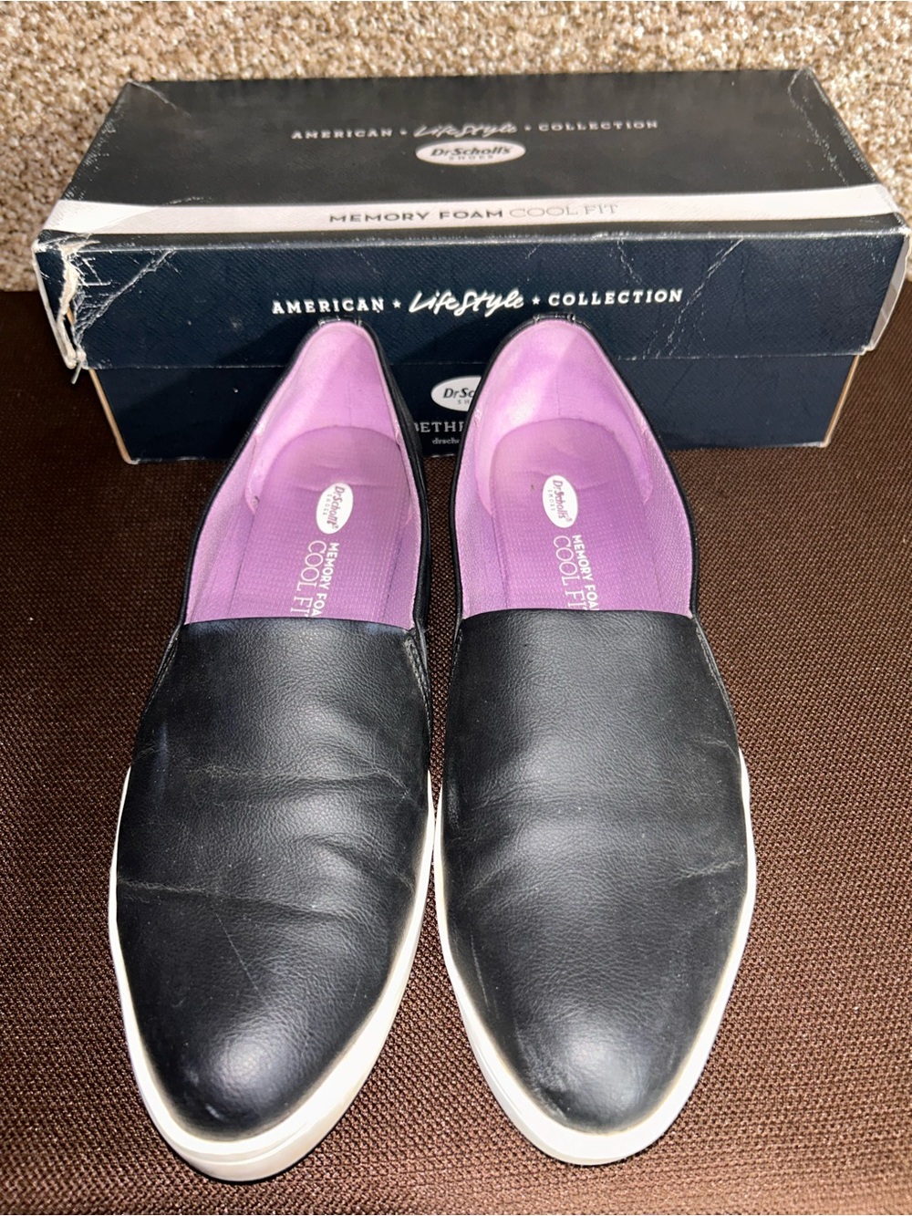 Dr. Scholl's Black Slip-On Flats with Purple Insole